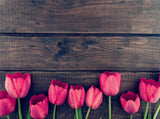 Red Tulips Decorate Wooden Board Background Portrait Photography Backdrop IBD-20149