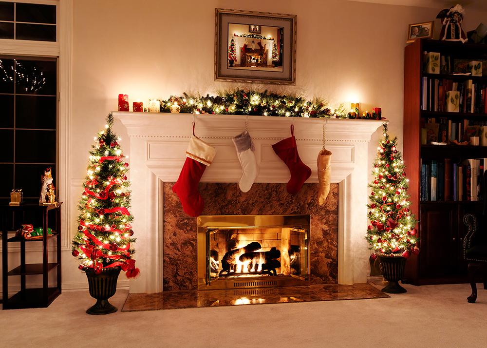 Red Socks and Christmas Stove Background Festival Backdrops IBD-19263