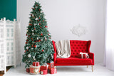 Red Sofa and Christmas Tree Background Photography Backdrops IBD-19419