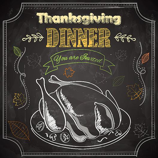 Roast Turkey Chalk  Background Thanksgiving Day Backdrops