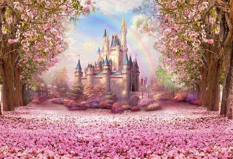 Castle Backdrops Trees Backdrops Pink Backgrounds S-2711 size:2.2x1.5