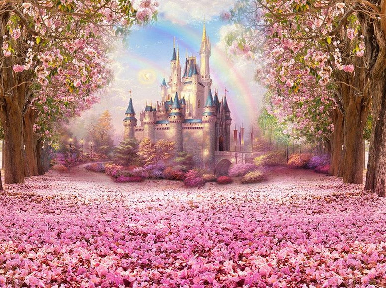 Castle Backdrops Trees Backdrops Pink Backgrounds S-2711 size:2x1.5