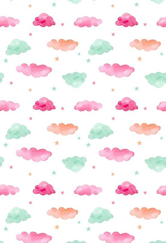Polka Dot Printed Backgrounds Pink And Green Backdrops Clouds Backdrop S-2861