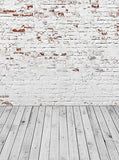 Brick Wall Backdrop White Backdrop Grung Background White Wall S-2968 size:1.5x2