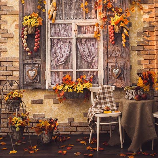 Scenic Backdrops Window Backdrops Autumn Background Leaves S-3201 - iBACKDROP