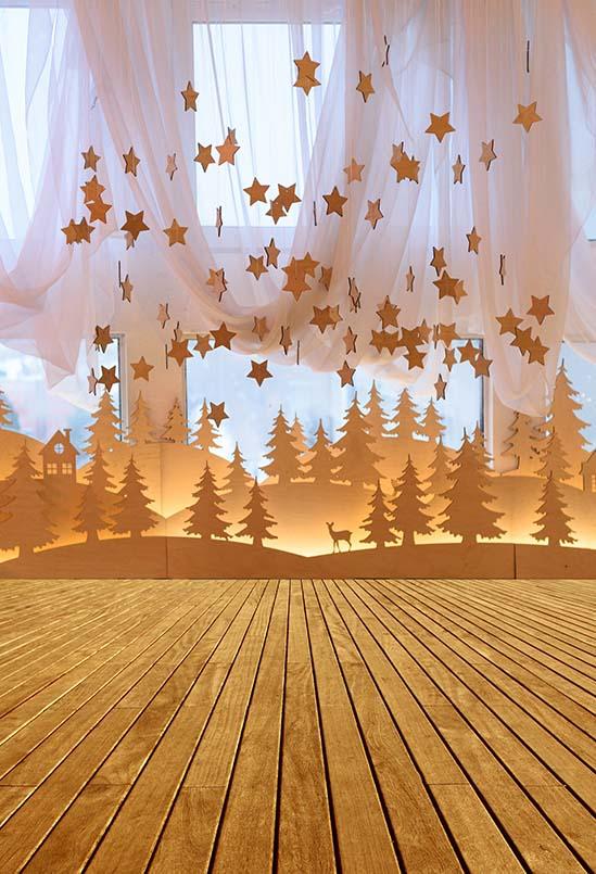 Wood Backdrop Wooden Background Golden Backdrops Golden Stars S-3224