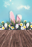 Easter Backdrop Blue Backdrop Flowers Background Rabbit S-3235