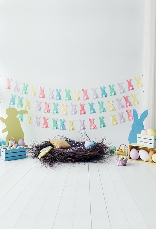 Easter Backdrops White Backdrop Themed Rabbits Background S-3238