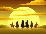 Scenery Background Cowboys Silhouette Gallop in Sunset Photography Backdrop IBD-20087