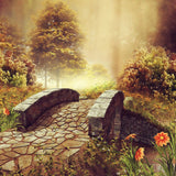 Scenic Landscape Background Stone Bridge with Flowers on a Colorful Autumn Meadow IBD-19978