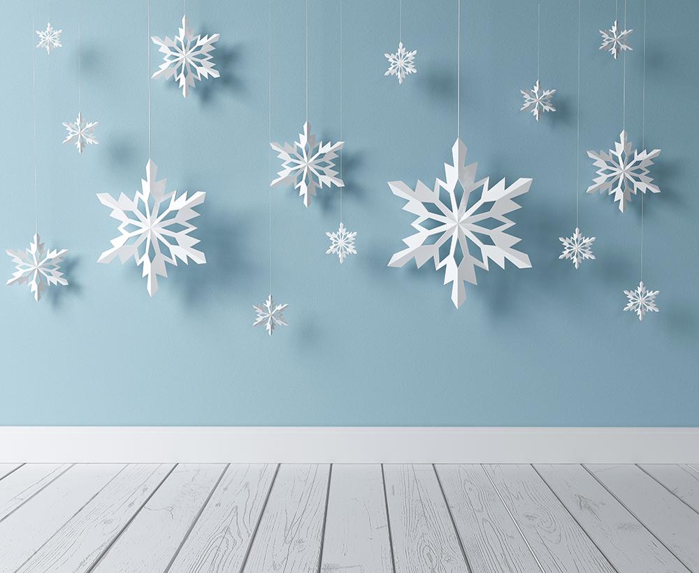 Snowflakes Background with Wood Board Christmas Backdrops IBD-19248