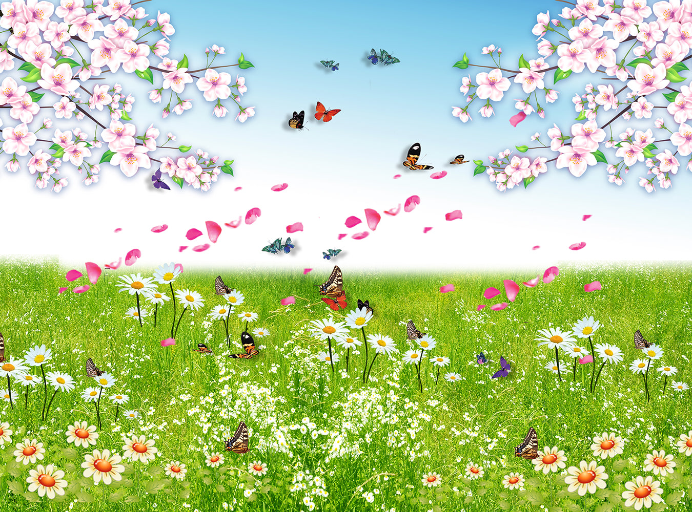 Spring Flower With Butterflies Background For Photography IBD-24567