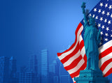 Statue of Liberty American Flag Patriotic Background Photography Blue Backdrop IBD-19826