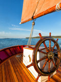 Summer Backdrop Wooden Sailboat Calm Sea Photography Background IBD-20084