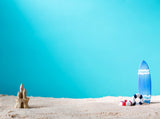 Summer Theme with Surfboard and Bright Blue Background Sand Castle Photo Backdrop IBD-19837 - iBACKDROP-Bright Blue Backdrops, For Photography, Photo Background, Photography Background, Portrait Photo Backdrop, Portrait Photography backdrops, Summer Backdrops, Surfboard