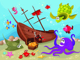 The Sinking Background of Cartoon Undersea Animal Treasure Baby Photo Backdrop IBD-19874