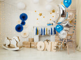 Trojan Balloon Background Baby One year Old Decoration Birthday Photography Backdrop IBD-19850 - iBACKDROP-Baby Kid Backdrops, Beautiful Backdrops, birthday backdrop, Birthday Backdrops, birthday party backdrops, Birthday Party Background, happy birthday backdrop, Trojan Balloon Background