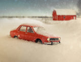Vintage Car Snow Ground Background For Photography IBD-24601