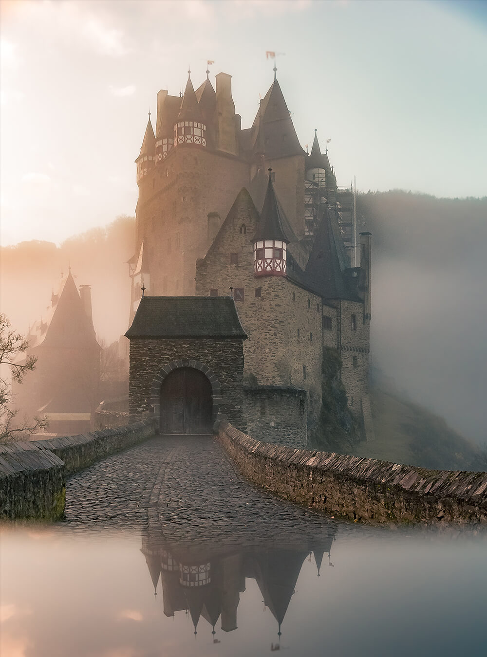 Vintage Castle With Fog Architecture Backdrop For Photography IBD-24436