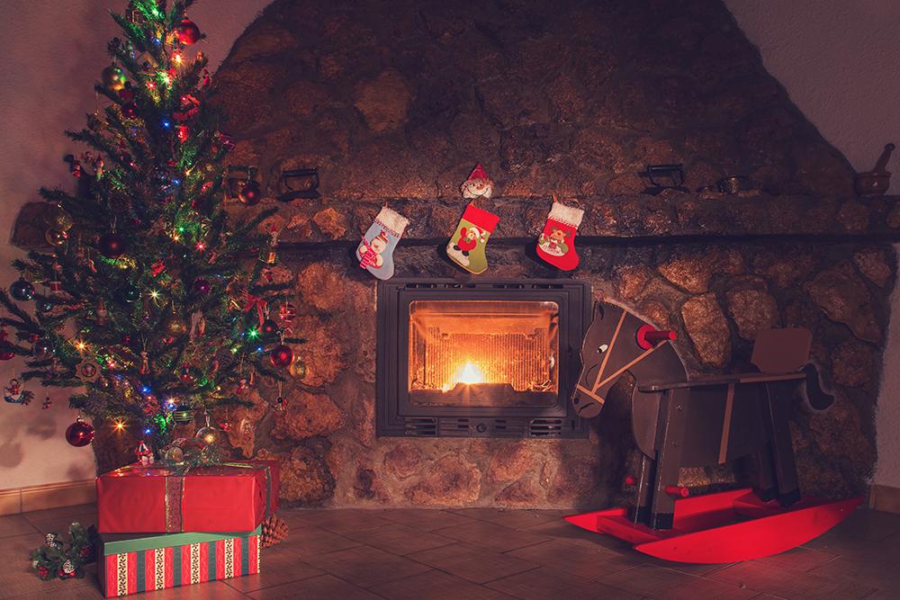 Warm Christmas Stove Background Festival Backdrops IBD-19303 - iBACKDROP