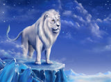 White Male Lion Stares into the Distance Animal Background Blue Fantasy Photo Backdrop IBD-19891 - iBACKDROP-animal backdrops, backdrop for photography, backdrop for photos, backdrop photography, Blue Fantasy Photo Backdrop, For Photography, lion king backdrop, lion king backdrops, photography backdrops, Photography Background, picture backdrop