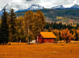 Wood Cottage Surrounded By Forest And Hills Backdrop For Photography IBD-24435
