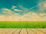 Wood Floor Background Scenic Blue Sky Backdrop IBD-201234 - iBACKDROP-Dark Blue Sky, Scenic Backdrops, Sky Backdrops, Sky Photography Background, Sky with Clouds, Wood Floor Background