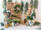 Wooden Board Pot Background Easter Bunny Decoration Photo Backdrop IBD-19923 - iBACKDROP-Cartoon backdrop, Children Cartoon Background, Easter Backdrop, Easter Backdrops, Easter Photography Backdrops, festival backdrops, Festival Background, photography backdrops, Rabbit Sweet Background, Wooden Board Pot Background