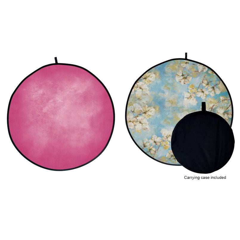 Double-sided Round Floral /Pink Collapsible Backdrop 5'W(1.5m)x5'H(1.5m) IBD-ZB01