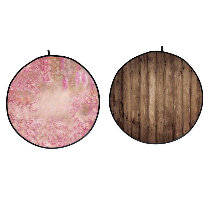 Round Double-sided Floral /Wood Collapsible Backdrop 5'W(1.5m)x5'H(1.5m) IBD-ZB03