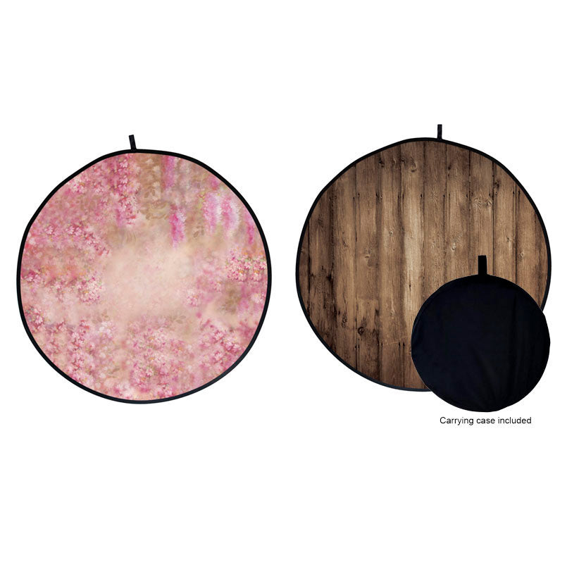Round Double-sided Floral /Wood Collapsible Backdrop 5'W(1.5m)x5'H(1.5m) IBD-ZB03