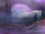 an Abstract View of the Moon in an Ancient Castle Backdrops Purple Photography Background IBD-19835 - iBACKDROP-Ancient backdrop, backdrop for photography, backdrop photography, backdrops photography, castle backdrop, Castle backdrops, Photography Background, purple backdrop, Purple Backdrops