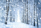 Beautiful White Forest Snow Scene Forest Christmas Backdrops IBD-24177 - iBACKDROP-chr, chri, chris, christ, christm, Christmas Backdrops, Christmas Background, christmas tree, forest, New Arrivals, photography backdrops, white