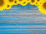 Blue Wood Wall Photography Backdrops Decorated Sunflower IBD-24272