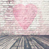 Brick Wall With Pink Heat For Valentine Day Photography Backdrop IBD-24354