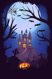 Cartoon Castle Background Dark Night Halloween Festival Backdrops  IBD-P1084