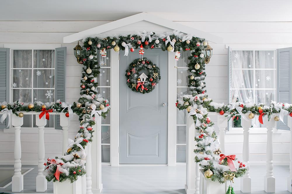 Christmas Door Decoration Background Christmas Backdrop IBD-H19154