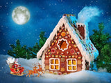 Christmas Gingerbread House Santa Christmas Snow Night Moon Photo Backdrop IBD-24184
