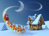Christmas Santa Snow Moon Night And Wood Cottage Photography Backdrops IBD-24223
