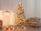 Christmas Tree Decored By Warm Yellow Lights Photography Backdrops IBD-24229