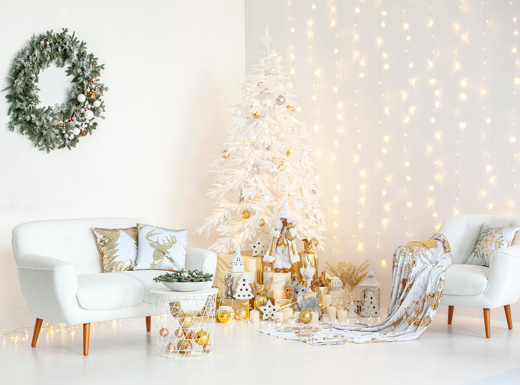 Christmas Modern White Christmas Tree Yellow Light Strings Photography