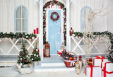 Decorated Gate Christmas Gifts Backgroud for Merry Christmas IBD-24171 - iBACKDROP-chr, chri, chris, christ, christm, Christmas Backdrops, Christmas Background, christmas tree, Gate, New Arrivals, photography backdrops, white