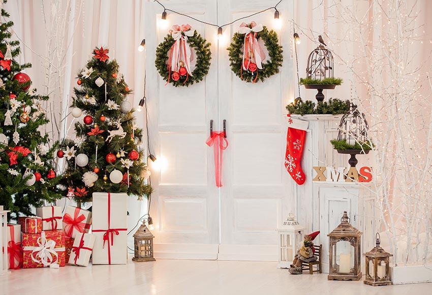 Decorated Room Christmas Gifts Backgroud for Merry Christmas IBD-24170 - iBACKDROP-chr, chri, chris, christ, christm, Christmas Backdrops, Christmas Background, christmas tree, New Arrivals, photography backdrops, white