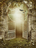 Flying Bats Background Iron Gate Backdrop Halloween Festival Backdrops  IBD-P19083 - iBACKDROP