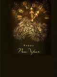 Golden Happy New Year Idea Clock Fireworks Background Backdrops Cotton Cloth ST-013