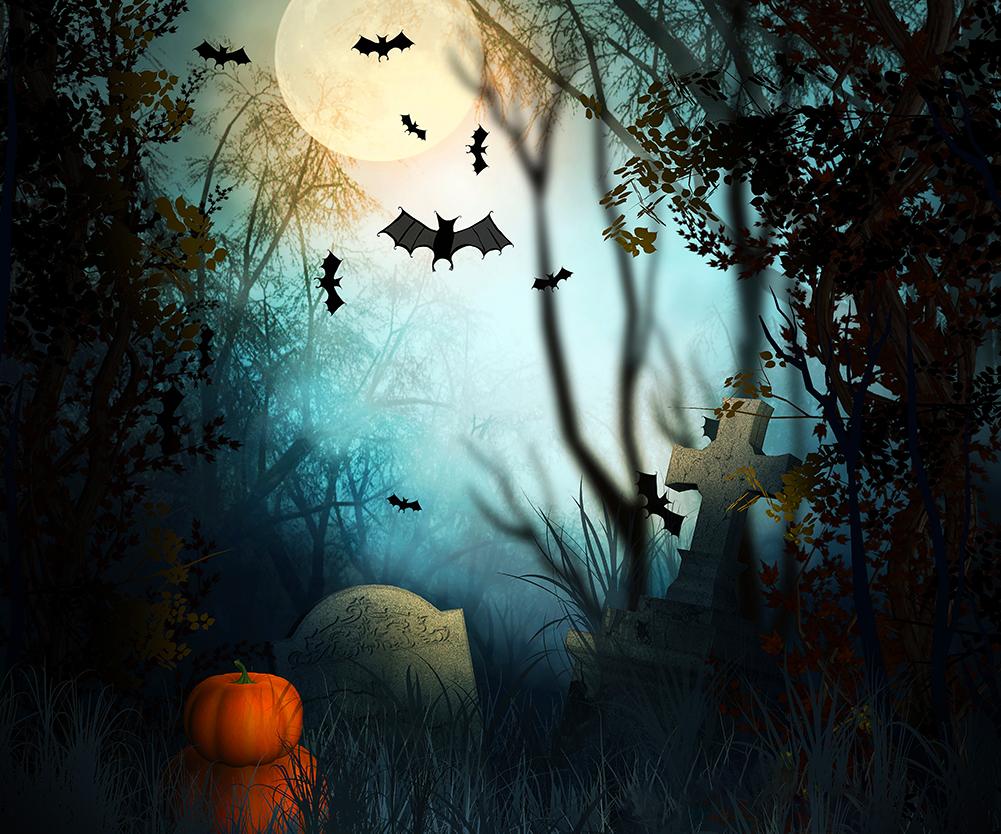 Graveyard Background Moolight And Bats Festival Backdrops For Halloween 