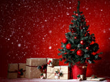 Green Christmas Tree And Red Snowing Wall Photography Backdrops IBD-24253