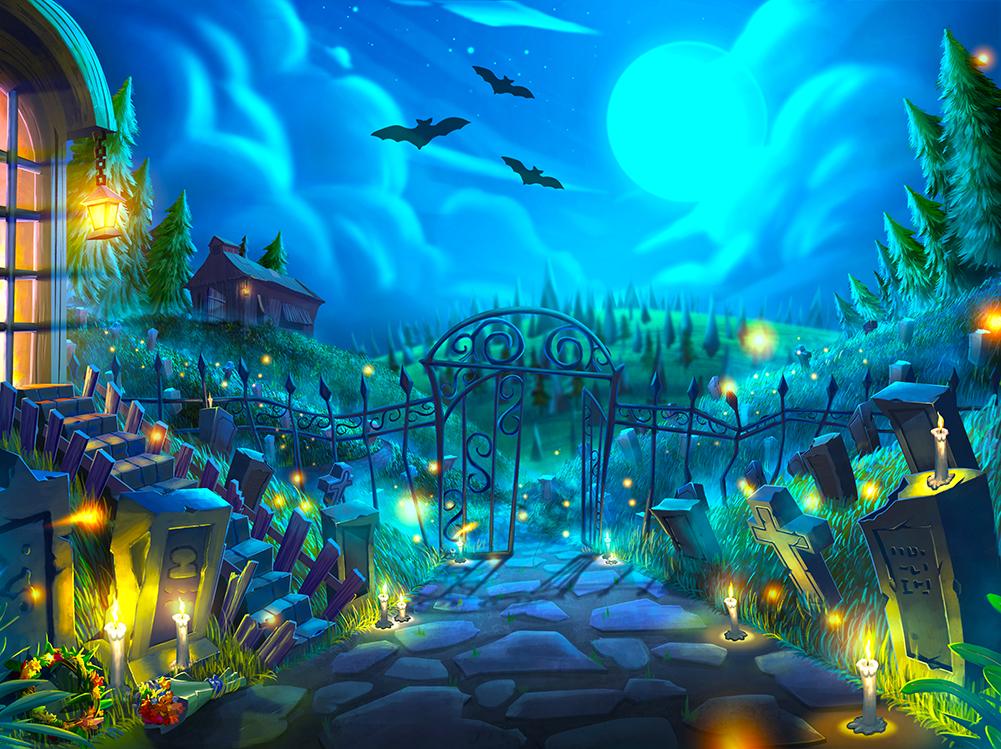 Festival Backdrops Halloween Animated Weird Village Background IBD-H19051