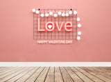 Happy Valentine Day Pink Wall With Love Light Backdrop IBD-24344