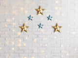 Light Gray Brick Wall Decored Star And Light String Backdrops IBD-24242